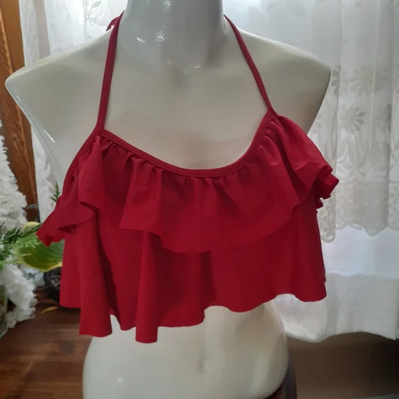 Two NWT Red Ruffle Bikini Tops Large - Picture 8 of 16